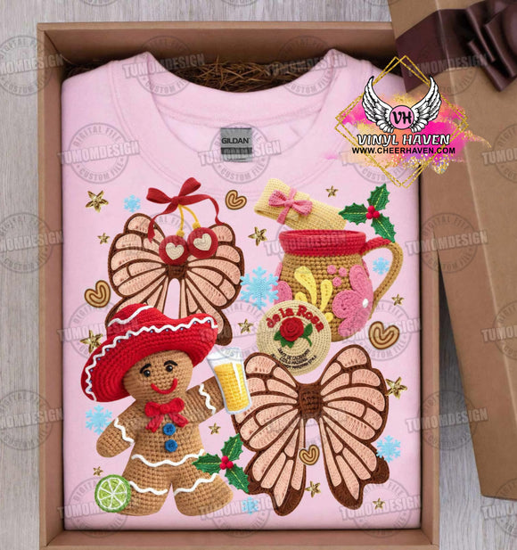 DTF Print * Christmas * Faux Yarn/Crochet Mexican Gingerbread boy and pan dulce