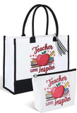 TEACHER APPRECIATION *Thank You Teacher gift * Canvas Tote Bags & Makeup Cosmetic Bag Set