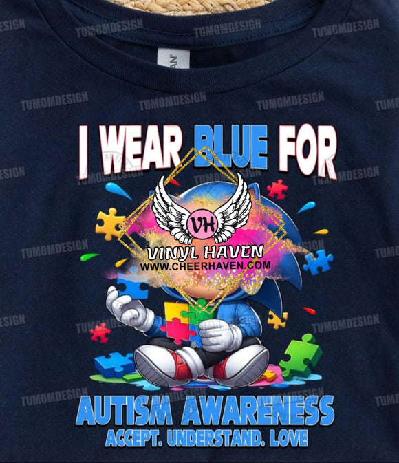 DTF Print * Autism * I wear blue for Autism awareness blue running character