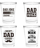 Father's Day gift * 4 pack humor shot glasses * (2 oz. each)