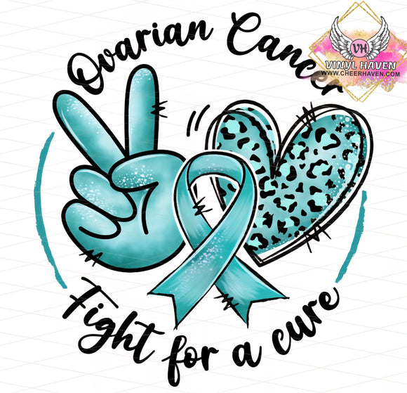 DTF Print * PCOS / Ovarian Cancer Awareness * Fight for a cure Peace ribbon heart