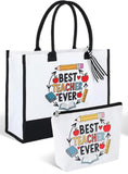 TEACHER APPRECIATION *Thank You Teacher gift * Canvas Tote Bags & Makeup Cosmetic Bag Set