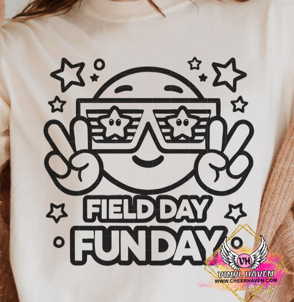 DTF Print * Field Day FUNDAY, peace smiley face with glasses (Black ink)