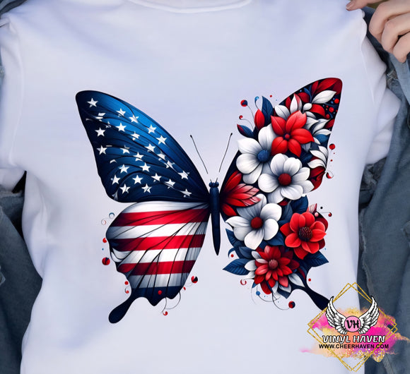 DTF Print * Patriotic * American Floral Butterfly
