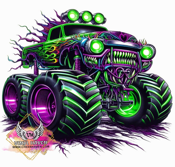 DTF Print * Monster Trucks Green & Purple