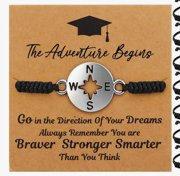 Graduation * Grad gift * Compass string Bracelet * Inspirational card ...