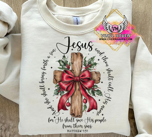 DTF Print * Christmas * Jesus for he shall save his people Cross