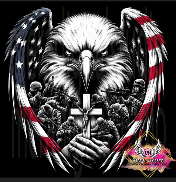 DTF Print * Patriotic * Eagle Flag wings & cross