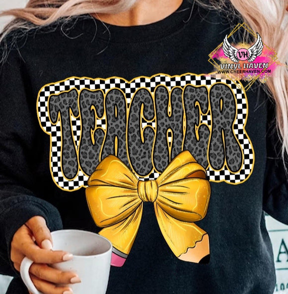 DTF Print * Back to School * Teacher with pencil Checkered