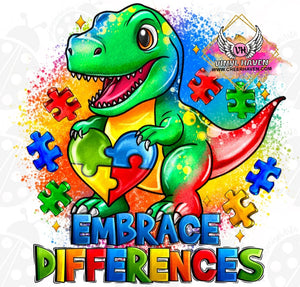 DTF Print * Autism awareness * Embrace Differences Dinosaur