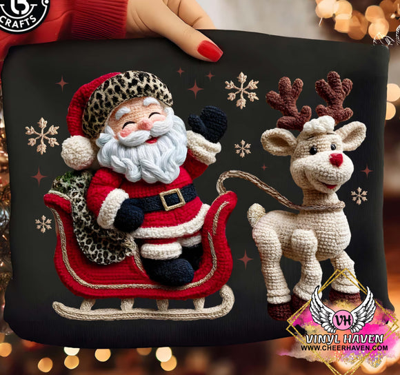 DTF Print * Christmas * Faux yarn/crochet Santa Reindeer and sleigh