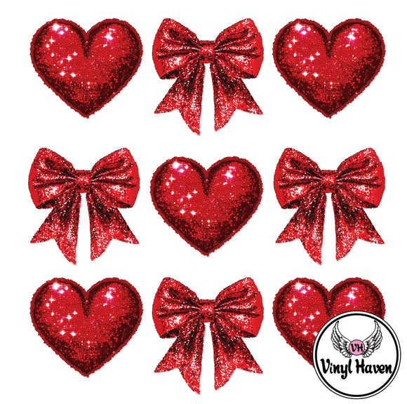 DTF Print * Valentine's * Red Hearts and Bows