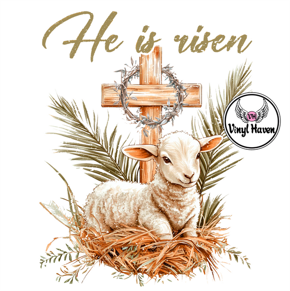 DTF Print * Easter * He is Risen Cross, Crown & Lamb