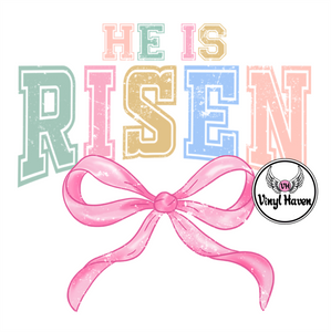 DTF Print * Easter * He is Risen Pastel colors Coquette bow