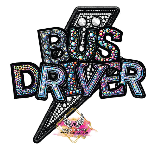 DTF Print * Back to School * Faux Rhinestones Lightning Bolt Bus Driver