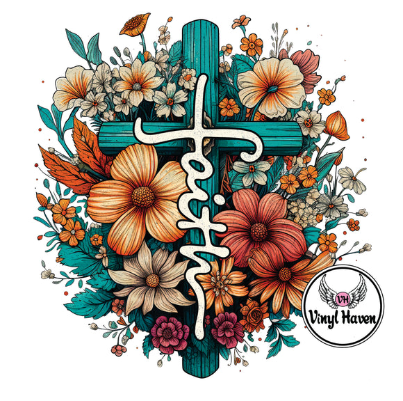 DTF Print * Religious * Faith Floral cross