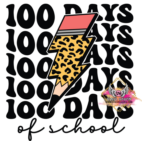 DTF Print * 100 Days Of School * 100 days of school lightning leopard pencil