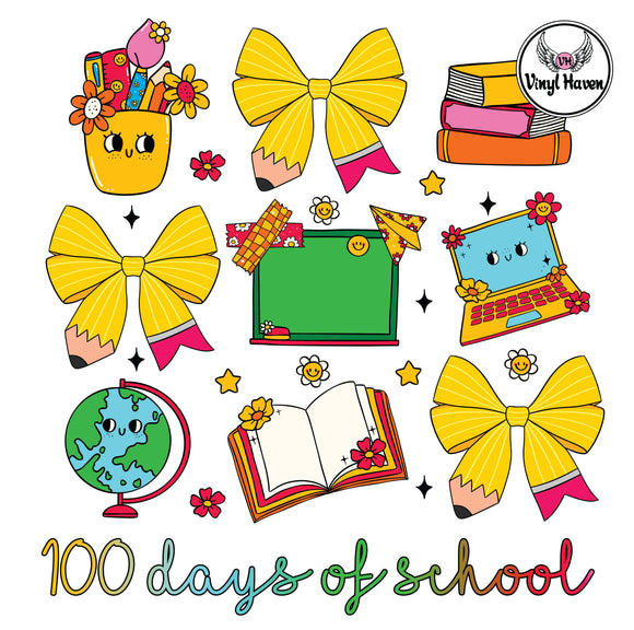 DTF Print * 100 Days Of School * 100 days School accessories and bows