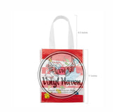 9" x 11" Medium Red & White Striped inspired Nonwoven Laminated Shopper Tote Bags * Read across America