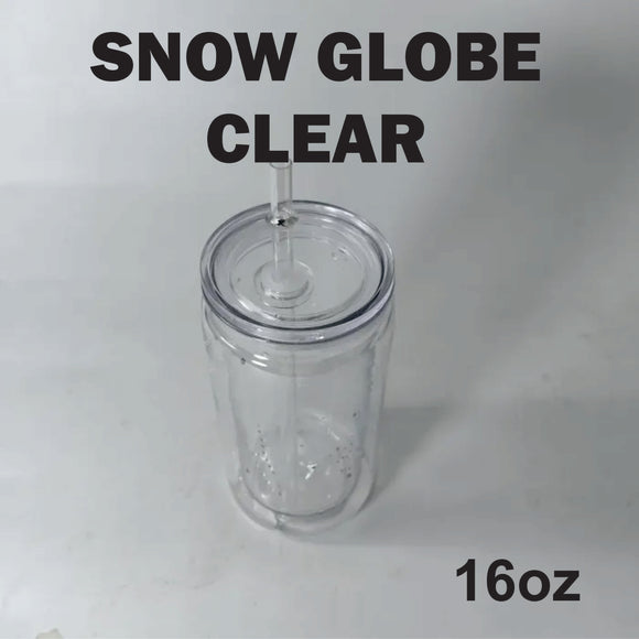 16oz SNOW GLOBE Double Insulated Plastic Cup * Clear * Clear Lid