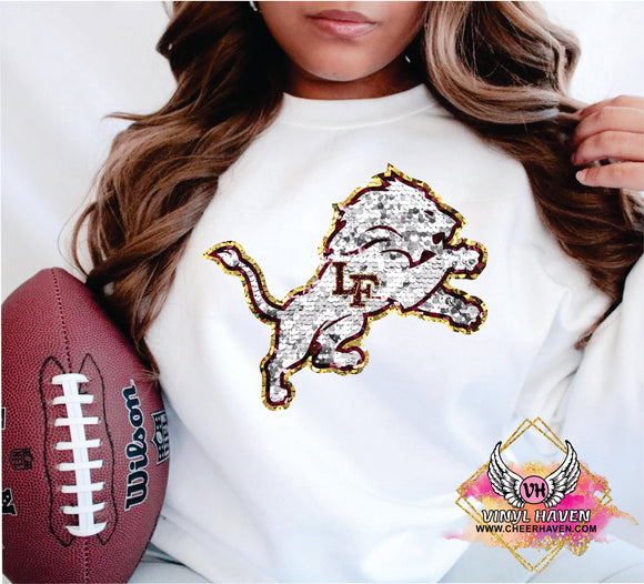 DTF Print * Realistic Texture Faux Sequins * Los Fresnos Lion Logo