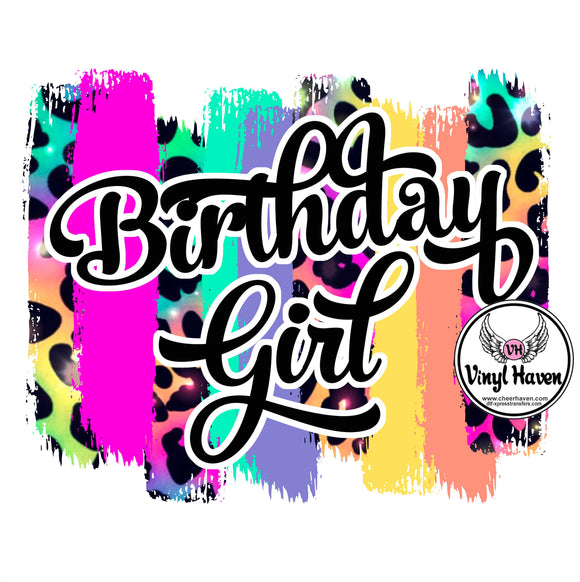 DTF Print * Birthday Girl colorful leopard