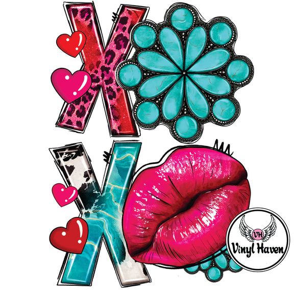 DTF Print * Valentine's * XOXO Turquoise & Lips