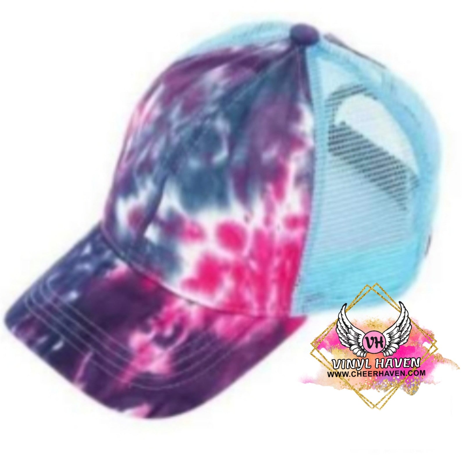Tie-Dye Cap with Pink and Blue Design Pink Tie Dye w/ Ocean Blue Twin Palms Logo - Tropic Shade Co main image 3