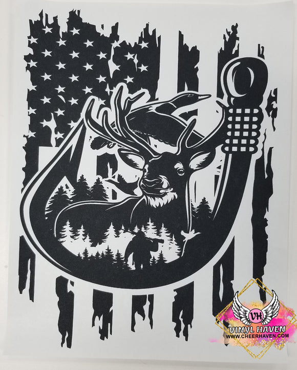 Screen Print * American Flag with Deer & Hook * * Single Color S-Printof July