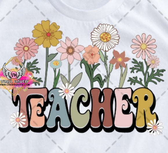DTF * Teacher Retro Flowers