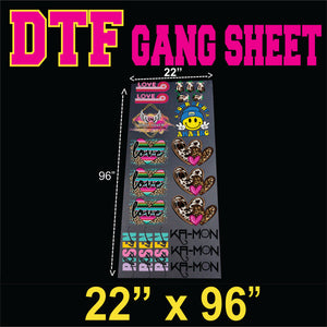 DTF Custom Transfers GANG SHEET (Roll) 22" x 96"