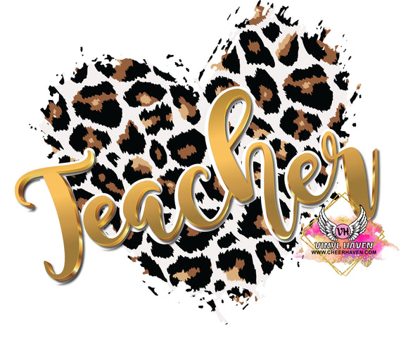 Screen Print * Gold Teacher Leopard Heart