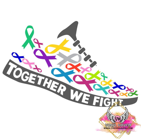 Screen Print * Together we Fight all Cancer ribbons shoe * Cancer awareness