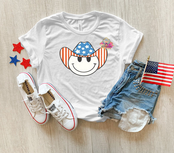 Screen Print * Cowboy hat smile face * 4th of July